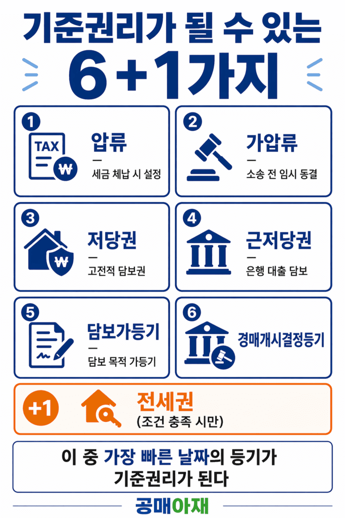6+1 중 가장 빠른 날짜의 등기가 기준권리가 된다.