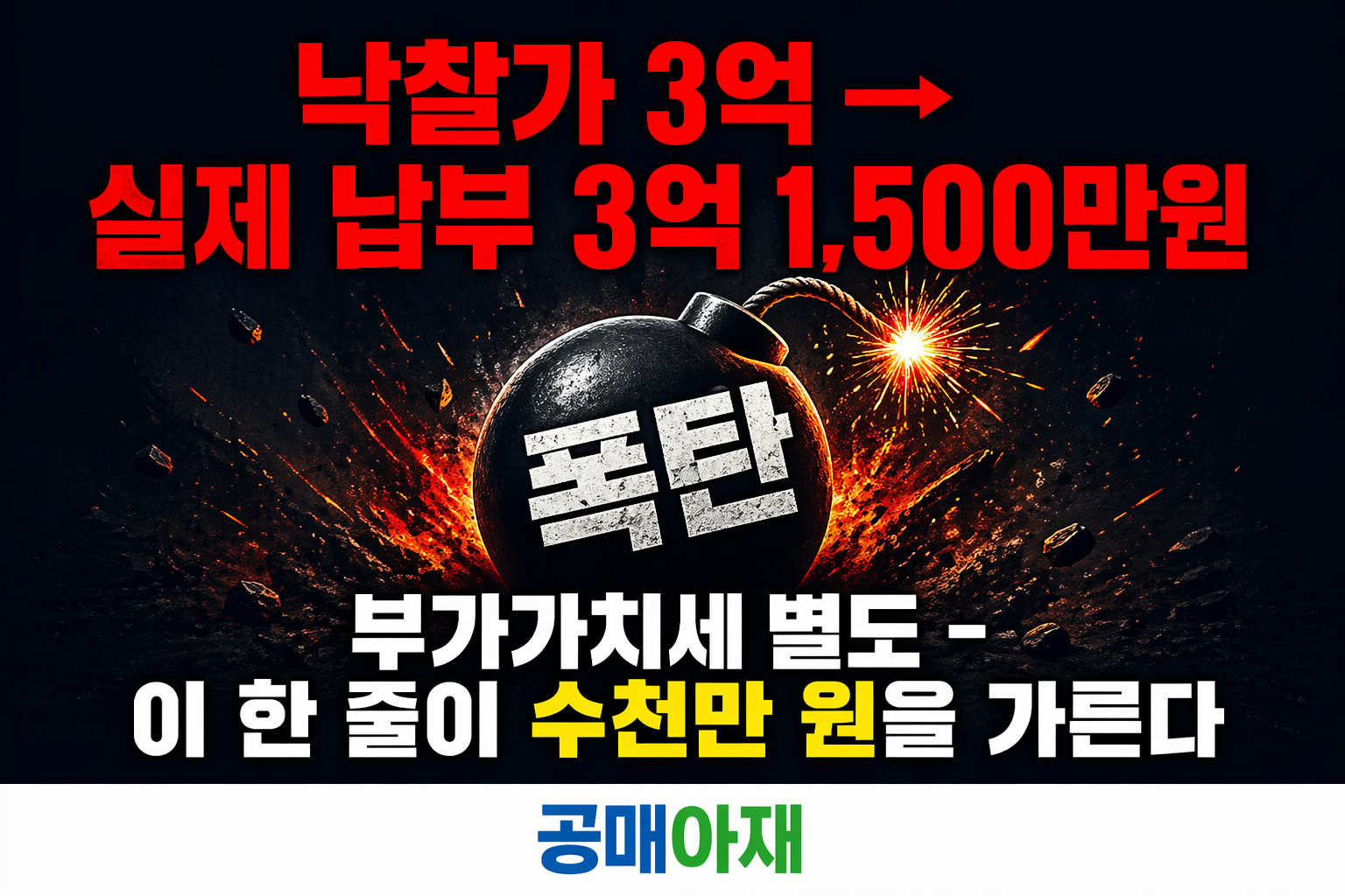 낙찰가는 3억 원이지만 부가세를 포함하면 실제 납부액이 3억 1,500만 원이 되는 공매 추가비용 사례 이미지