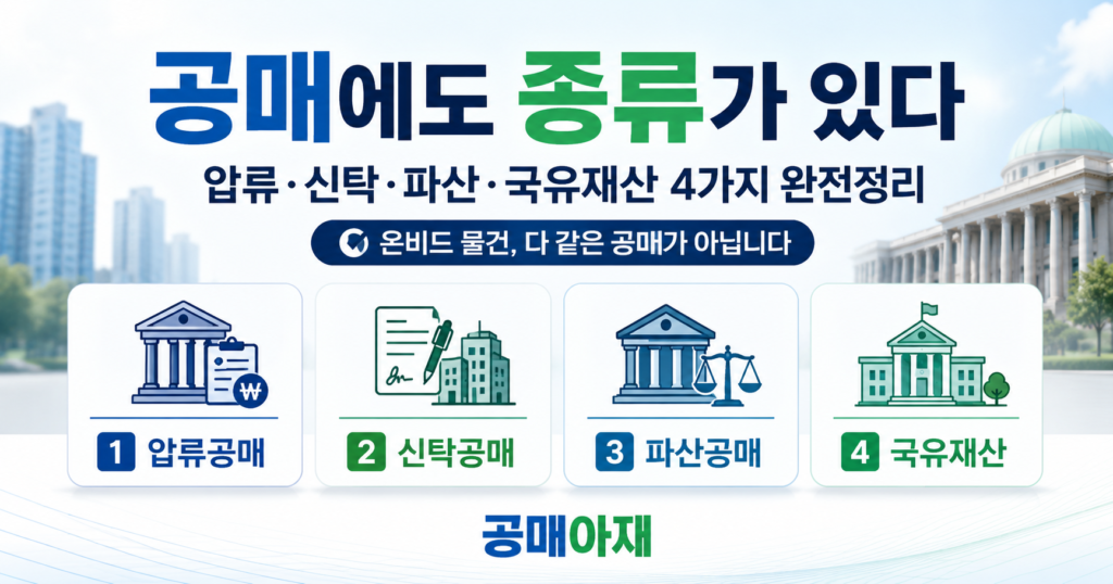 압류공매 신탁공매 파산공매 국유재산 공매 4가지 차이를 비교한 대표이미지