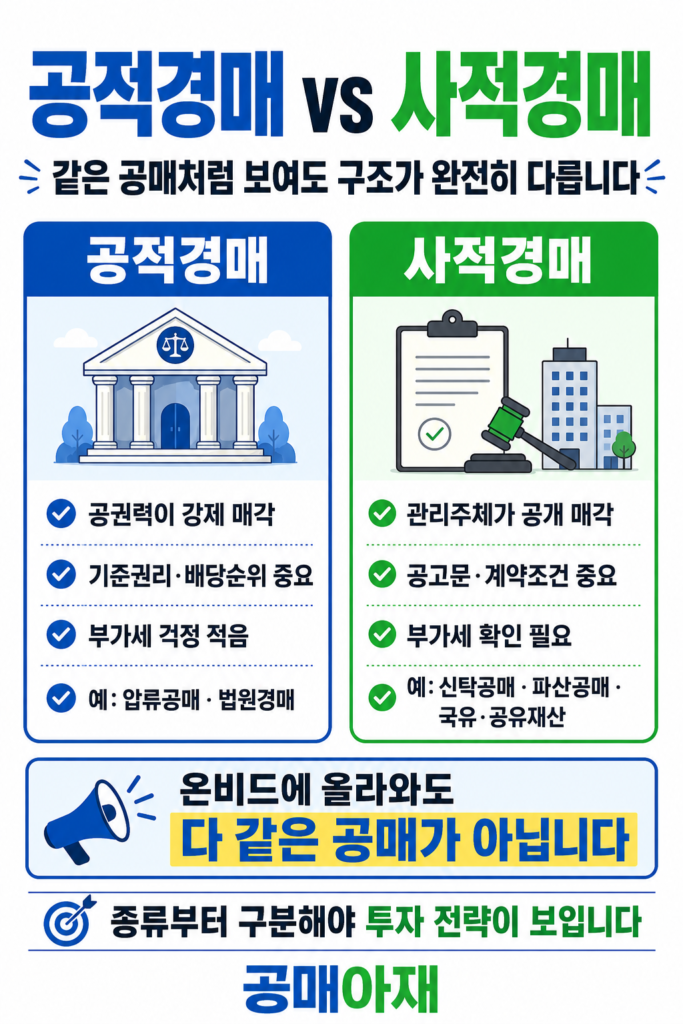 공적경매와 사적경매의 차이를 비교한 공매아재 핀 이미지