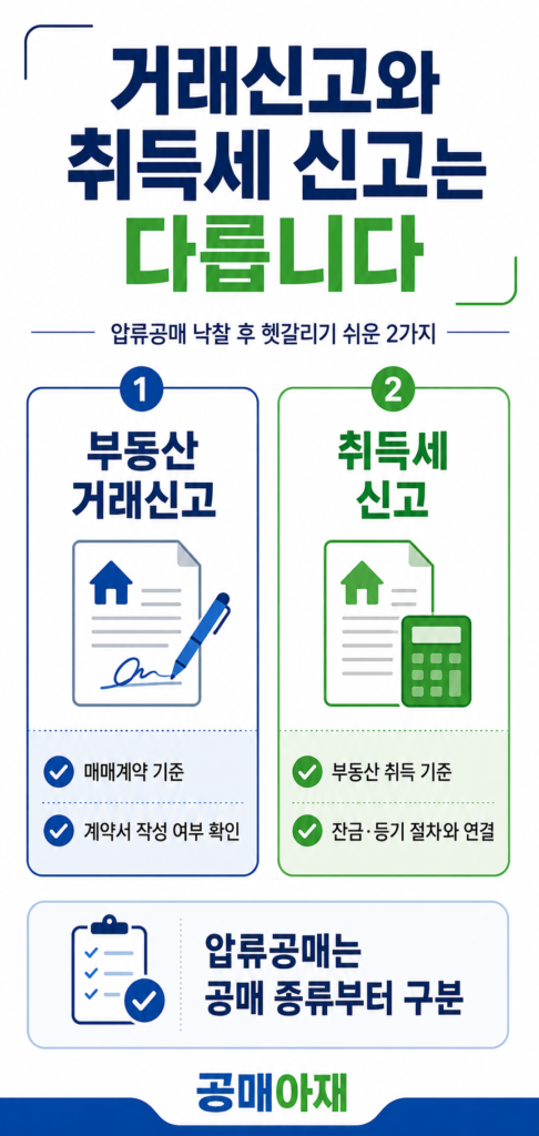 압류공매에서 부동산 거래신고와 취득세 신고의 차이