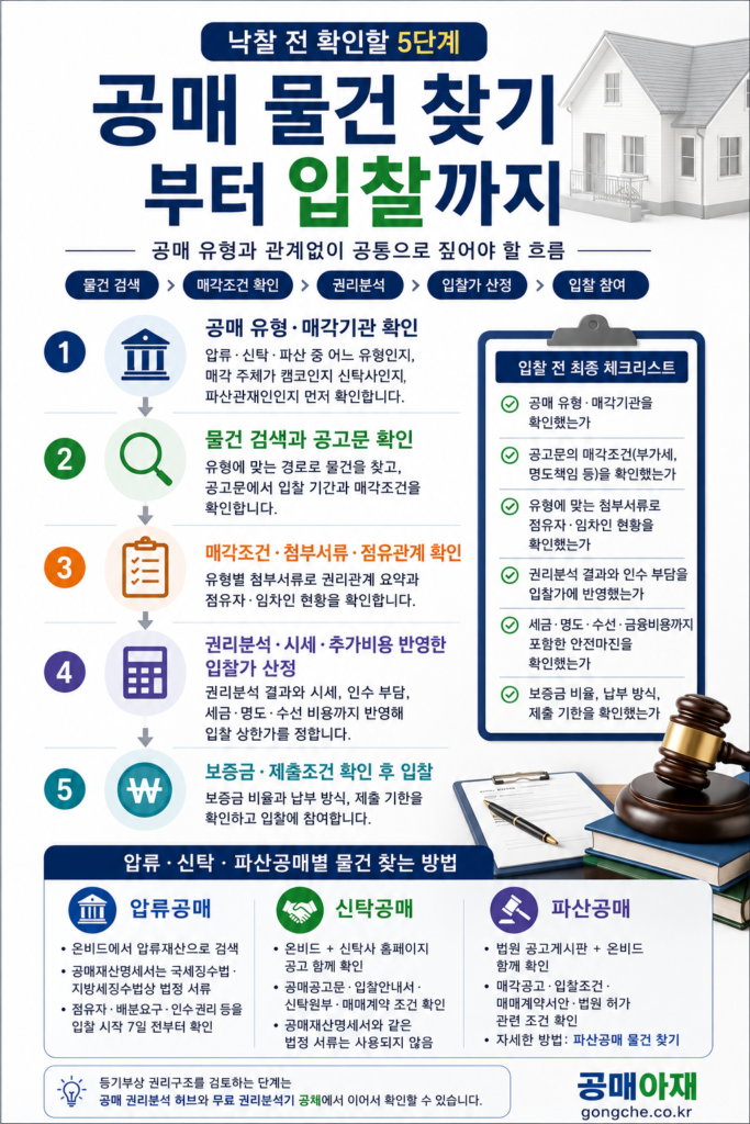 공매 유형과 매각기관 확인부터 입찰 참여까지의 5단계 흐름