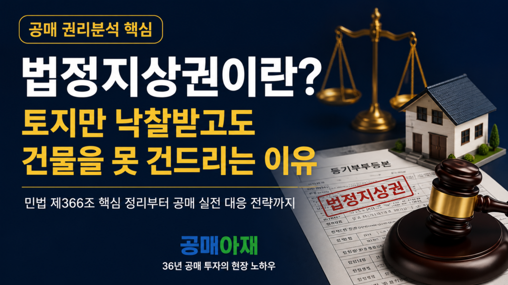 법정지상권이란 토지만 낙찰받았는데도 건물을 철거할 수 없는 이유를 공매 권리분석 관점에서 설명한 대표 이미지
