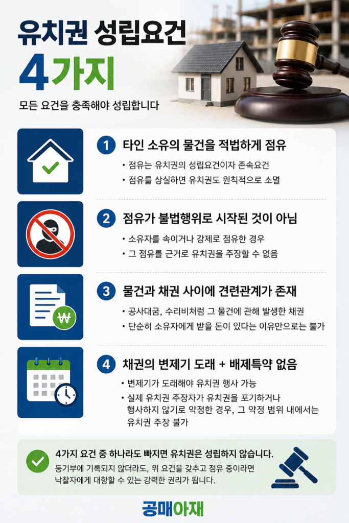 유치권 성립요건 4가지와 점유·견련관계·변제기 확인