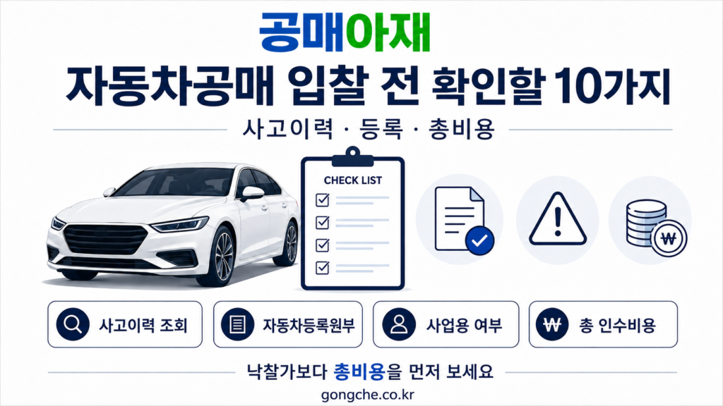 자동차공매 입찰 전 사고이력, 자동차등록원부, 사업용 여부와 총 인수비용을 확인하는 10가지 체크리스트 대표 이미지