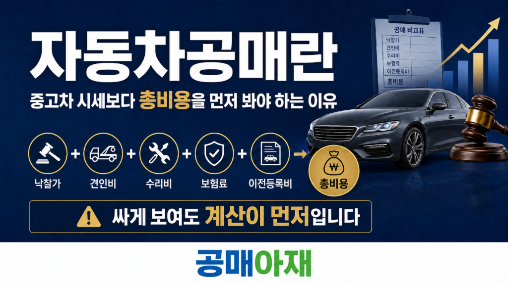자동차공매란 무엇인지와 중고차 시세보다 총비용을 먼저 봐야 하는 이유를 설명하는 공매아재 블로그 대표 이미지