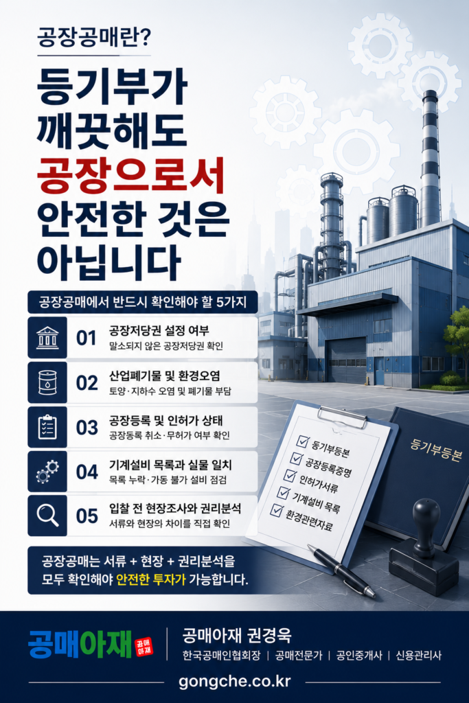 공장공매 권리분석 시 공장저당권, 산업폐기물, 공장등록과 인허가, 기계설비를 확인하는 체크리스트