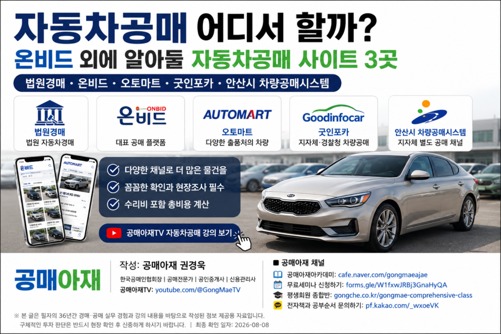 자동차공매 어디서 할까 - 온비드 오토마트 굿인포카 안산시 차량공매 등 자동차공매 사이트 비교